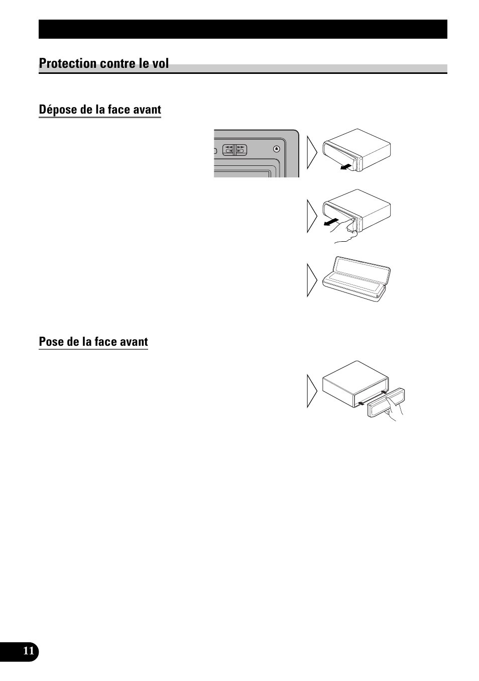 Dépose et pose de la face avant, Protection contre le vol, Dépose de la face avant | Pose de la face avant | Pioneer KEH-1940 User Manual | Page 54 / 88