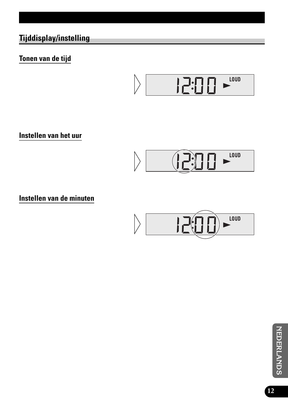 Overige functies, Tijddisplay/instelling, Tonen van de tijd | Instellen van het uur, Instellen van de minuten | Pioneer KEH-1940 User Manual | Page 83 / 88