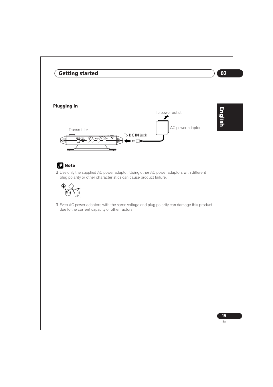 Plugging in, En g lis h, 02 getting started | Pioneer SE DIR800C User Manual | Page 19 / 76