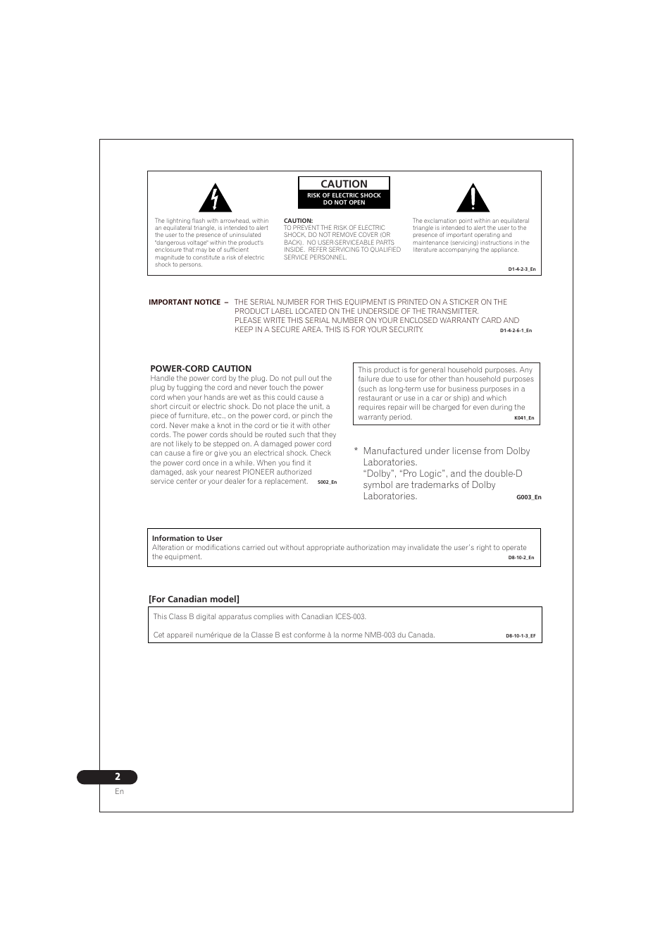 Caution | Pioneer SE DIR800C User Manual | Page 2 / 76