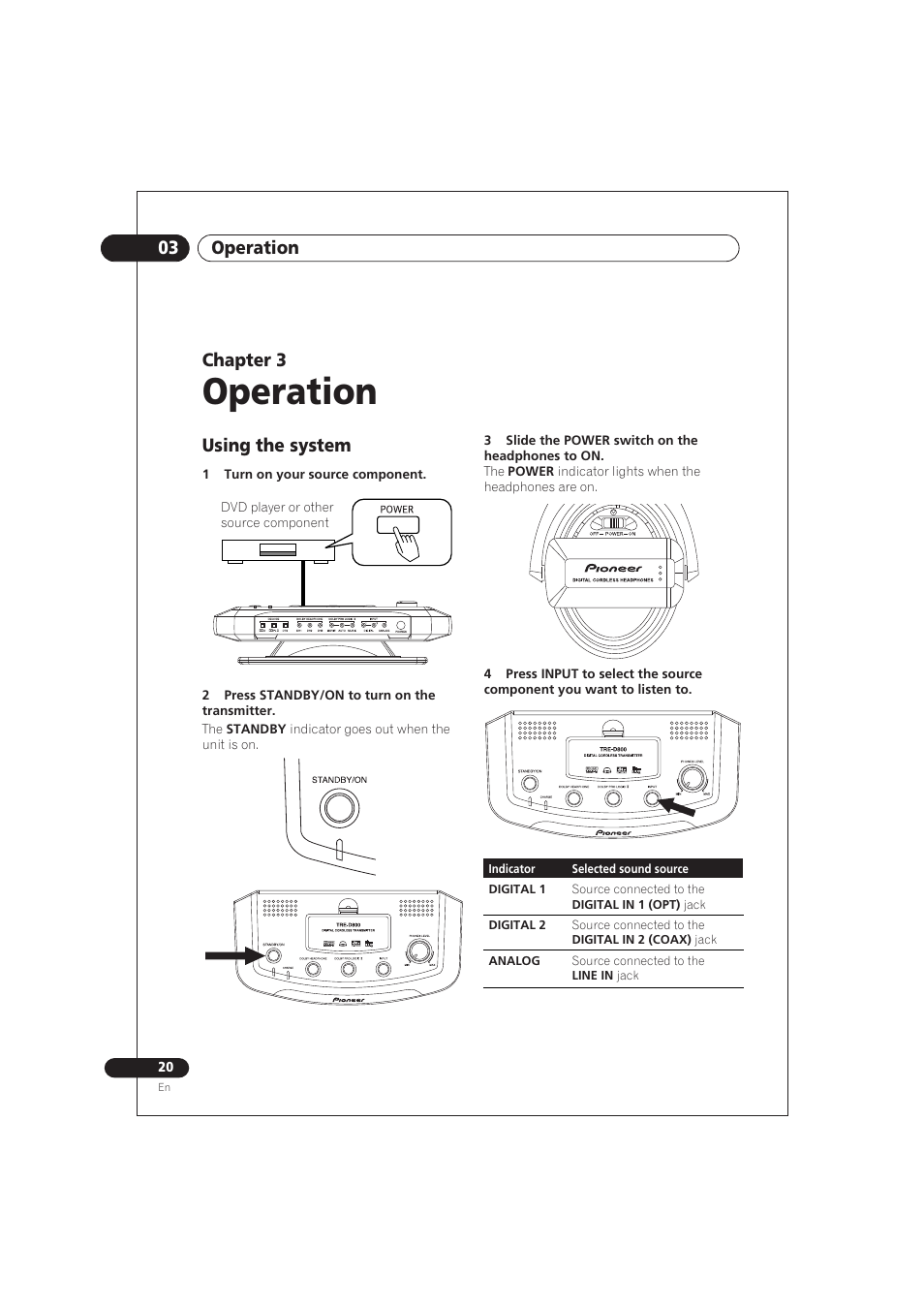 03 operation, Using the system, Operation | Chapter 3 | Pioneer SE DIR800C User Manual | Page 20 / 76