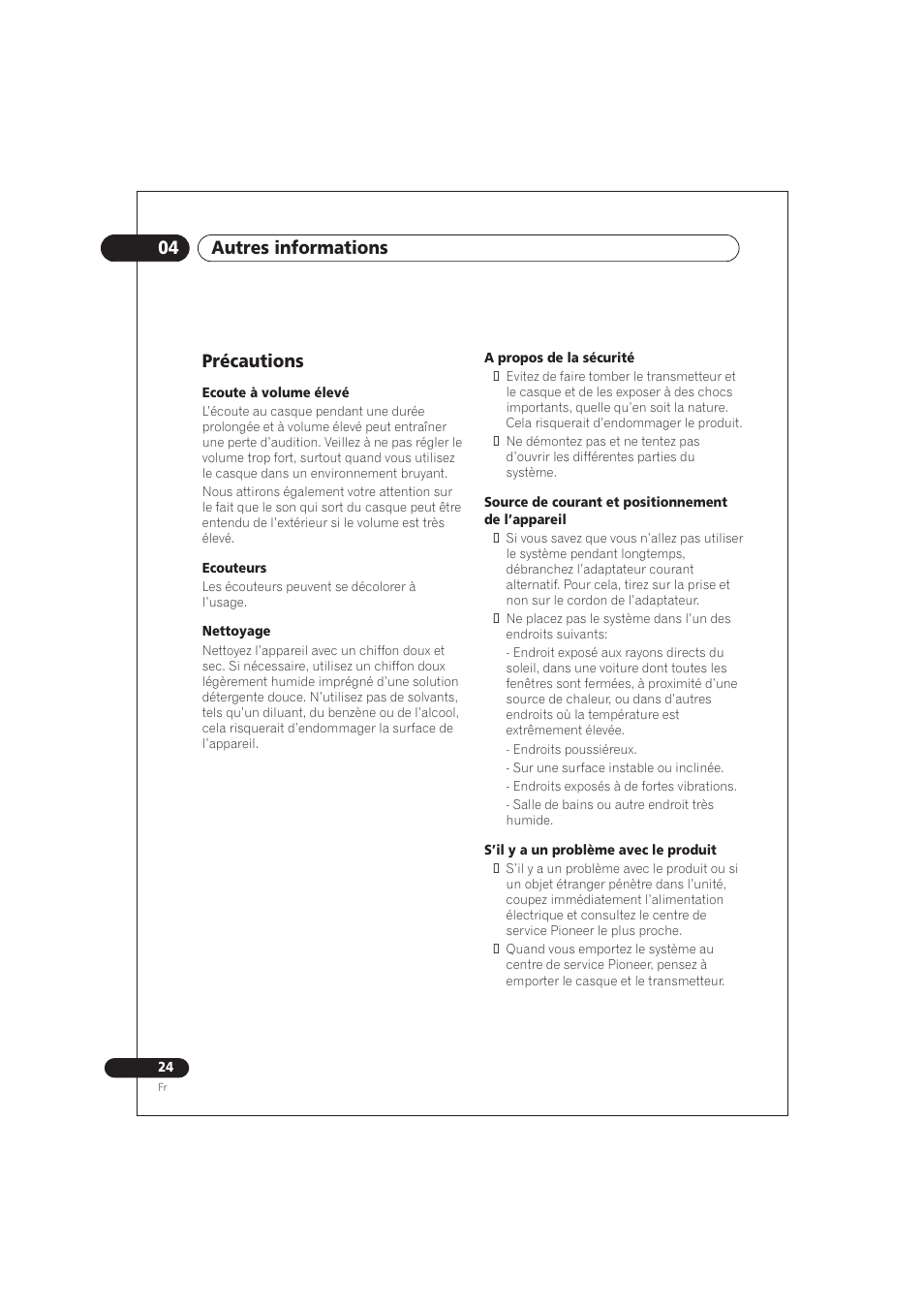 Précautions, 04 autres informations | Pioneer SE DIR800C User Manual | Page 50 / 76