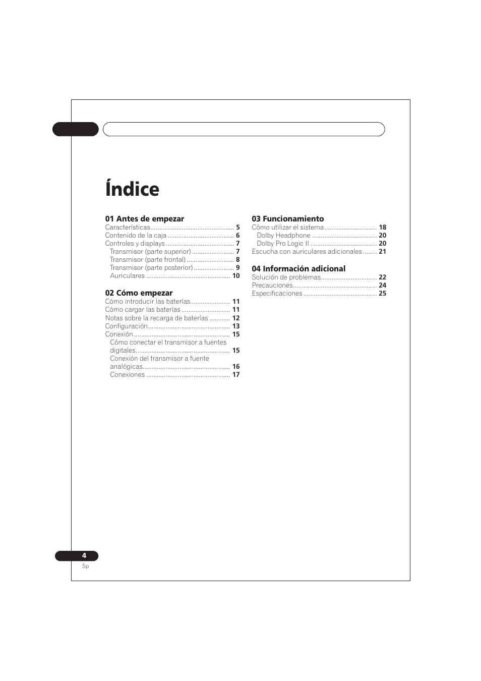 Manual de instrucciones, Índice | Pioneer SE DIR800C User Manual | Page 54 / 76