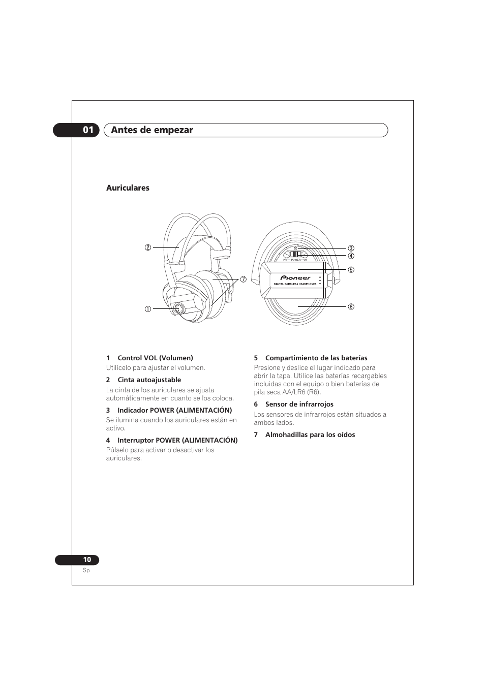Auriculares, 01 antes de empezar | Pioneer SE DIR800C User Manual | Page 60 / 76