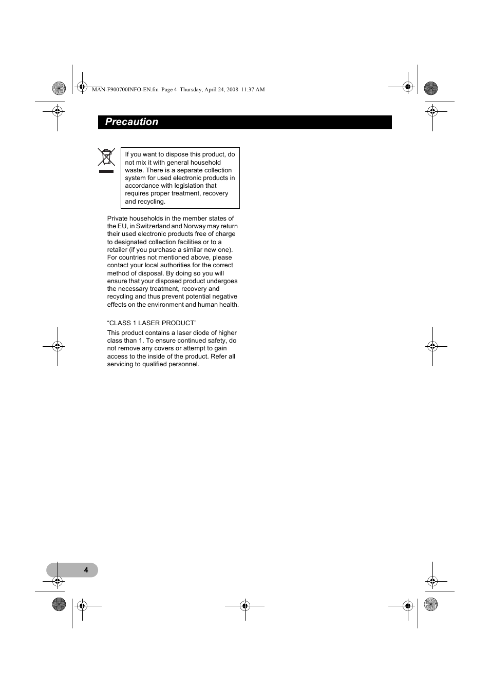 Precaution | Pioneer AVIC-F700BT User Manual | Page 4 / 18