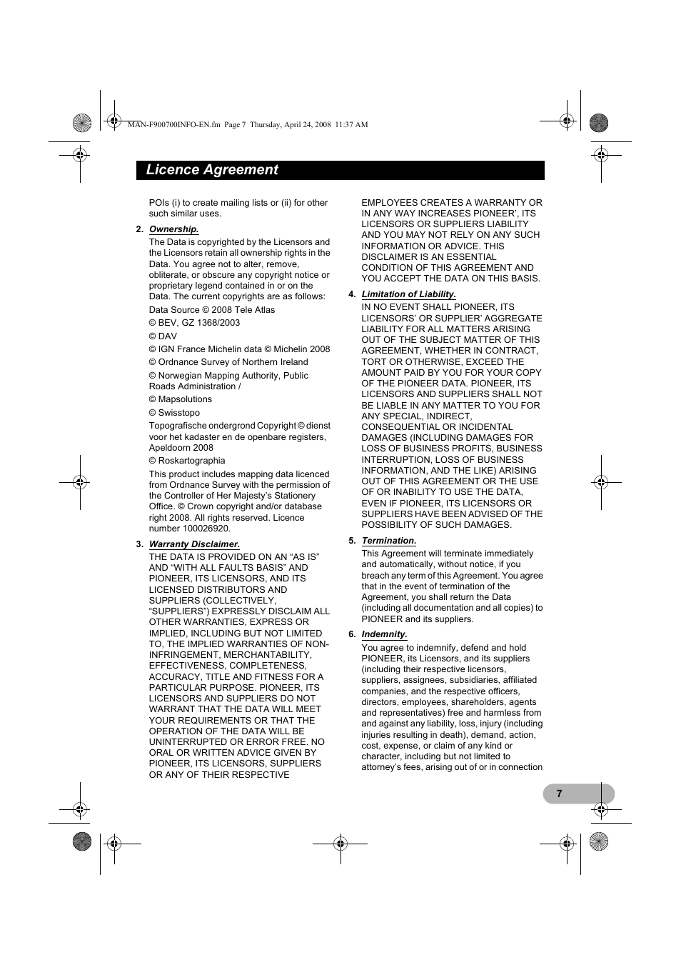 Licence agreement | Pioneer AVIC-F700BT User Manual | Page 7 / 18