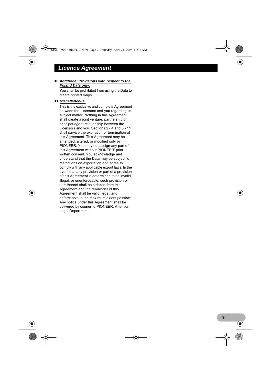 Licence agreement | Pioneer AVIC-F700BT User Manual | Page 9 / 18