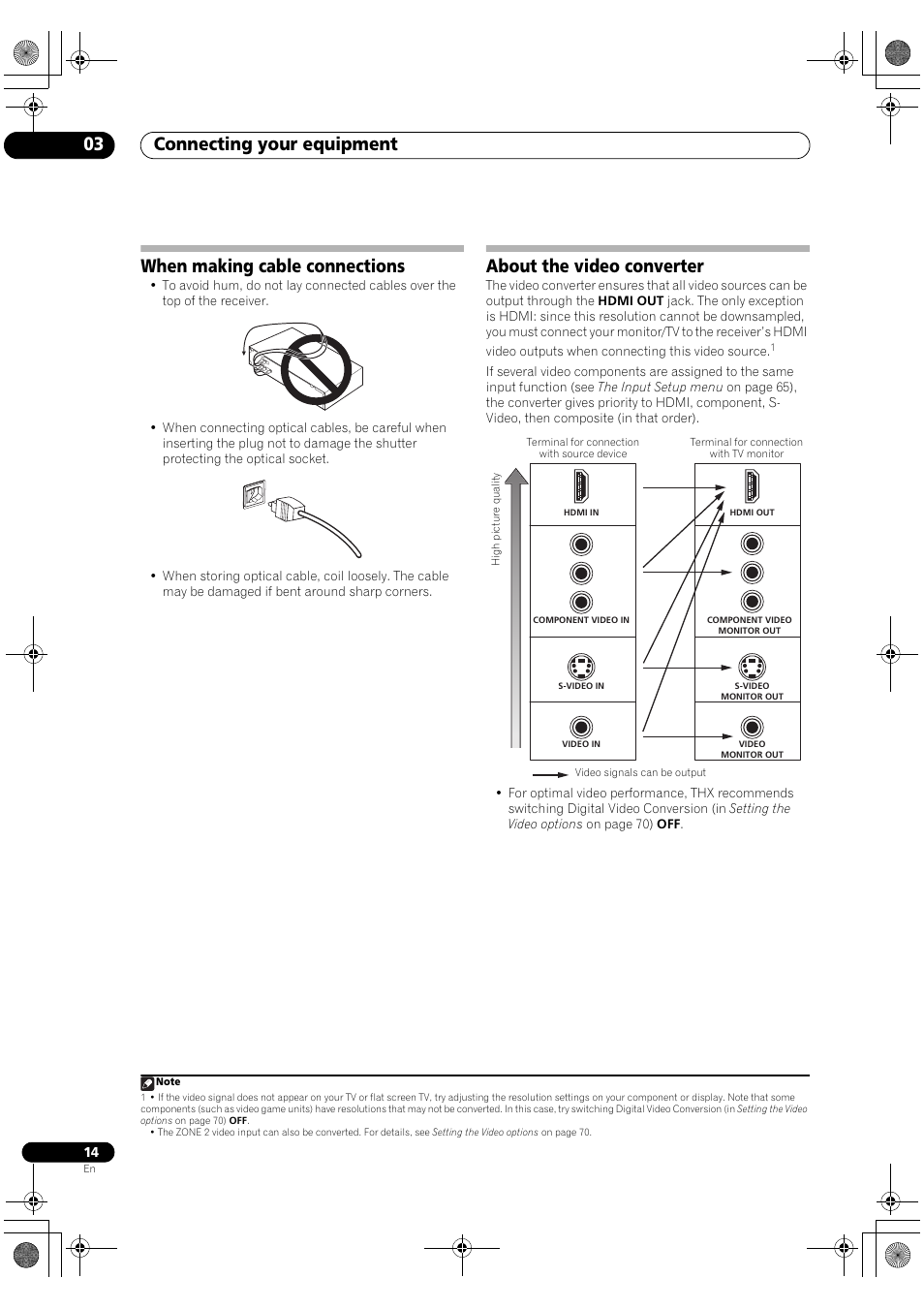 Connecting your equipment 03, When making cable connections, About the video converter | Pioneer VSX-1018AH-S User Manual | Page 14 / 96