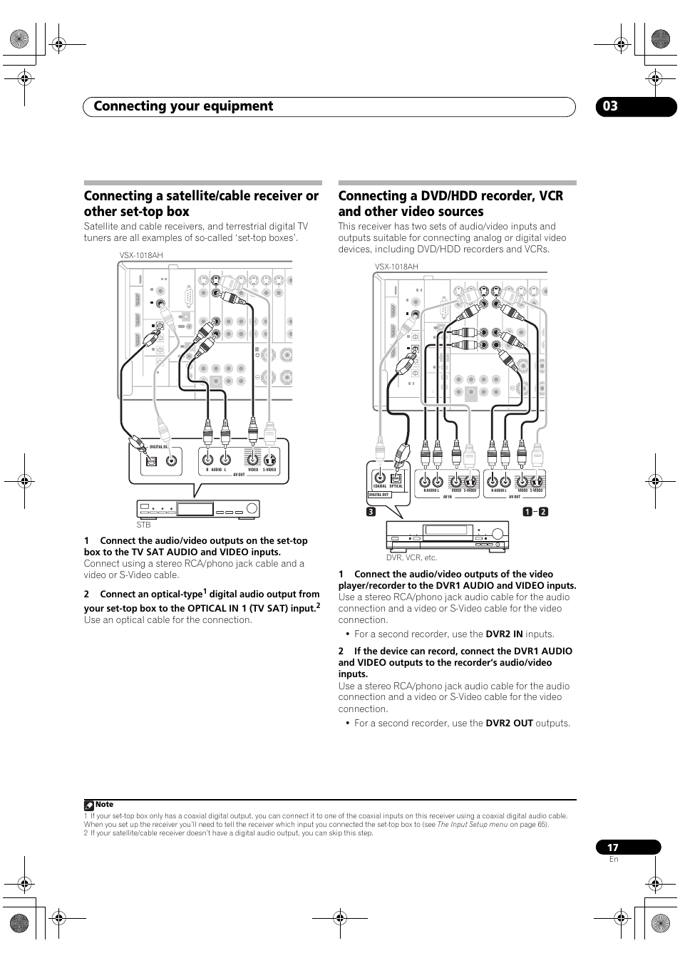 Connecting your equipment 03, Use an optical cable for the connection, Vsx-1018ah stb | Pioneer VSX-1018AH-S User Manual | Page 17 / 96