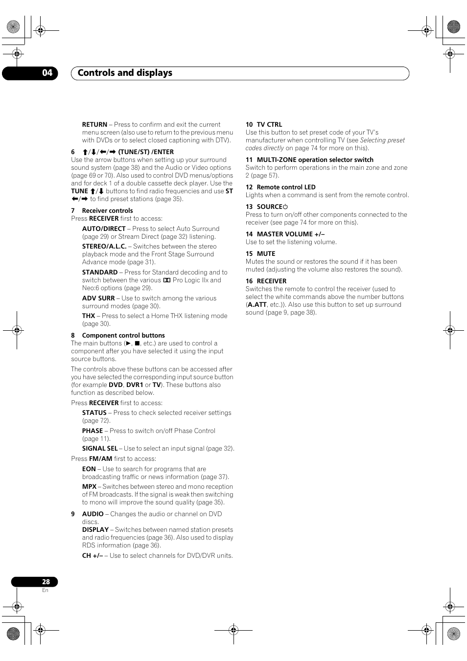 Controls and displays 04 | Pioneer VSX-1018AH-S User Manual | Page 28 / 96