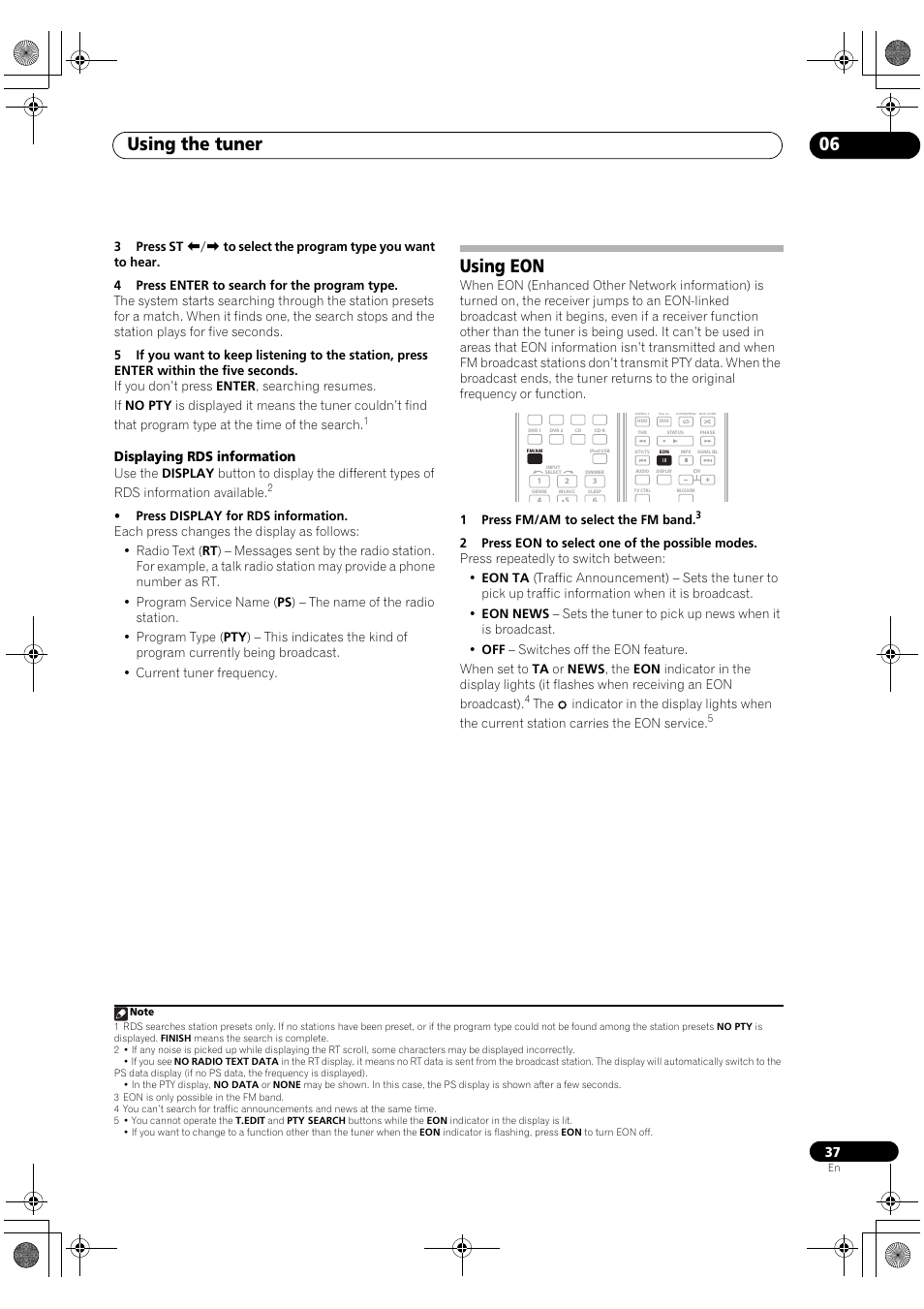 Using eon, Using the tuner 06, Displaying rds information | Pioneer VSX-1018AH-S User Manual | Page 37 / 96