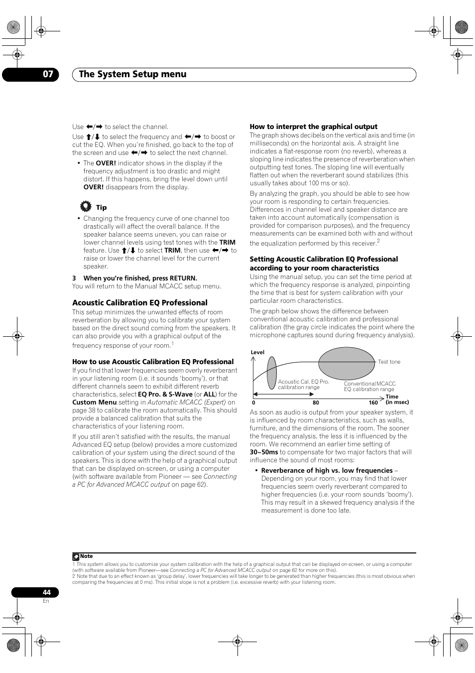 Acoustic calibration eq professional, The system setup menu 07 | Pioneer VSX-1018AH-S User Manual | Page 44 / 96