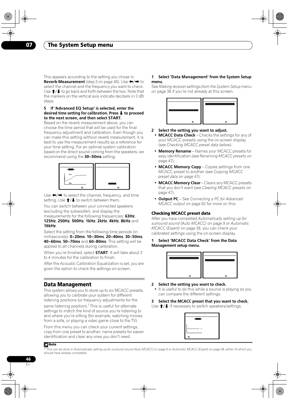 Data management, The system setup menu 07, Checking mcacc preset data | Pioneer VSX-1018AH-S User Manual | Page 46 / 96