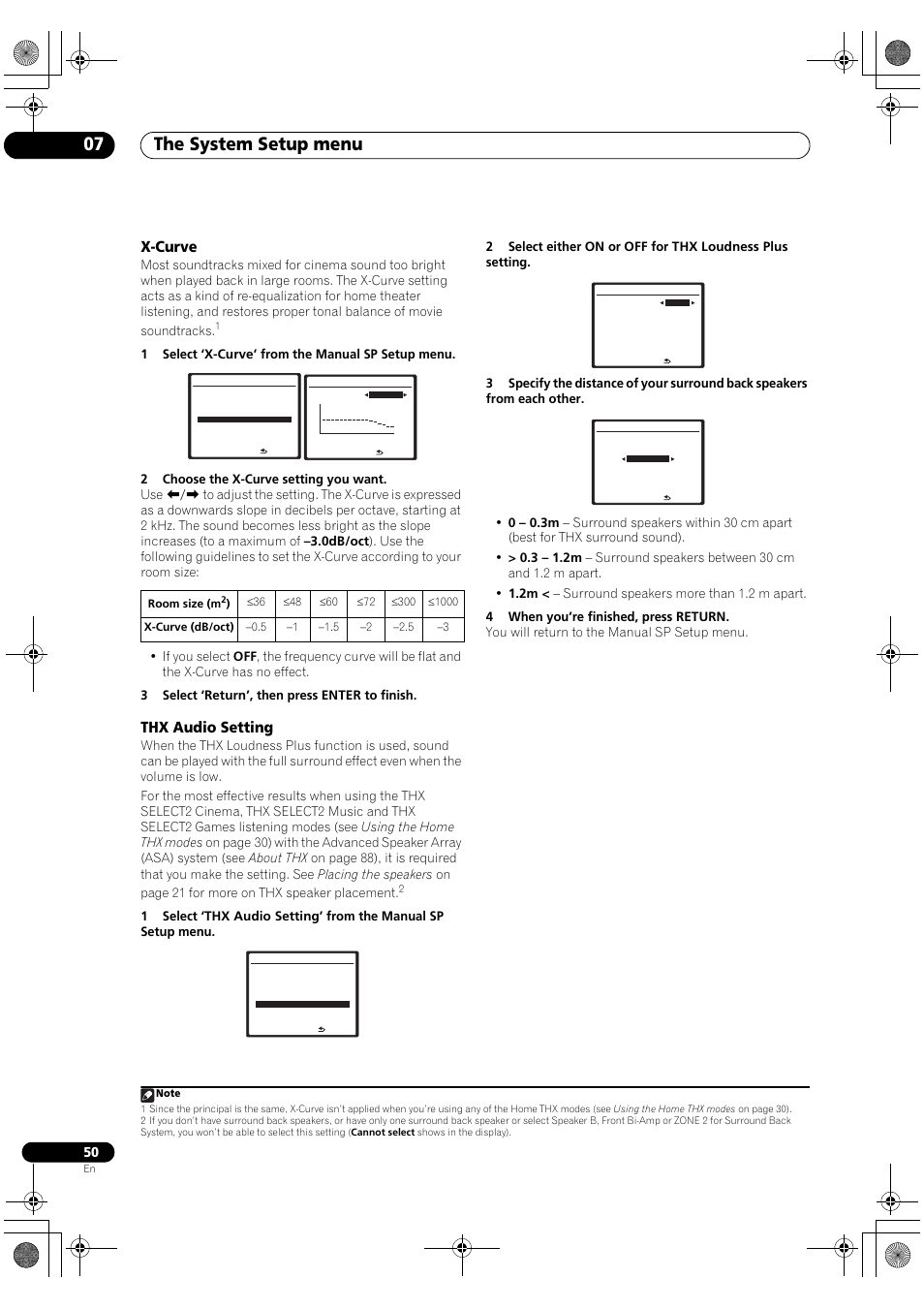 X-curve thx audio setting, The system setup menu 07, X-curve | Thx audio setting | Pioneer VSX-1018AH-S User Manual | Page 50 / 96