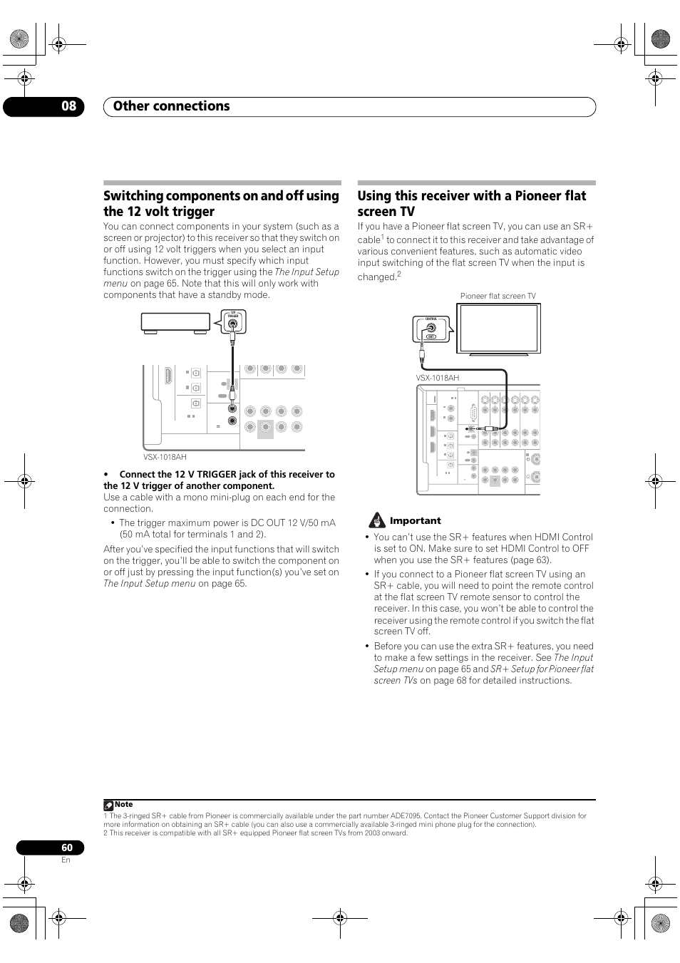 Other connections 08, Using this receiver with a pioneer flat screen tv | Pioneer VSX-1018AH-S User Manual | Page 60 / 96