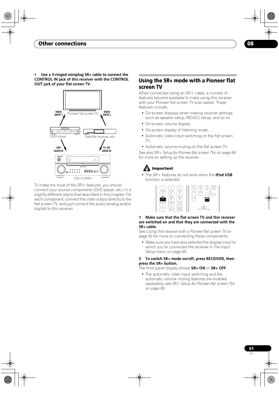 Using the sr+ mode with a pioneer flat screen tv, Other connections 08 | Pioneer VSX-1018AH-S User Manual | Page 61 / 96