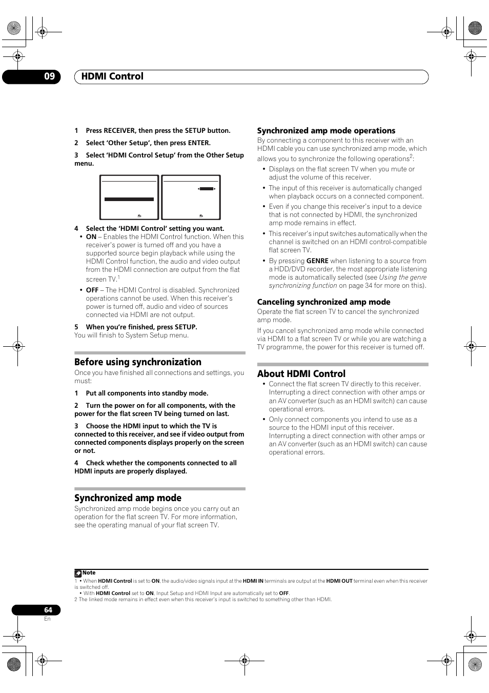 Before using synchronization synchronized amp mode, About hdmi control, Hdmi control 09 | Before using synchronization, Synchronized amp mode | Pioneer VSX-1018AH-S User Manual | Page 64 / 96