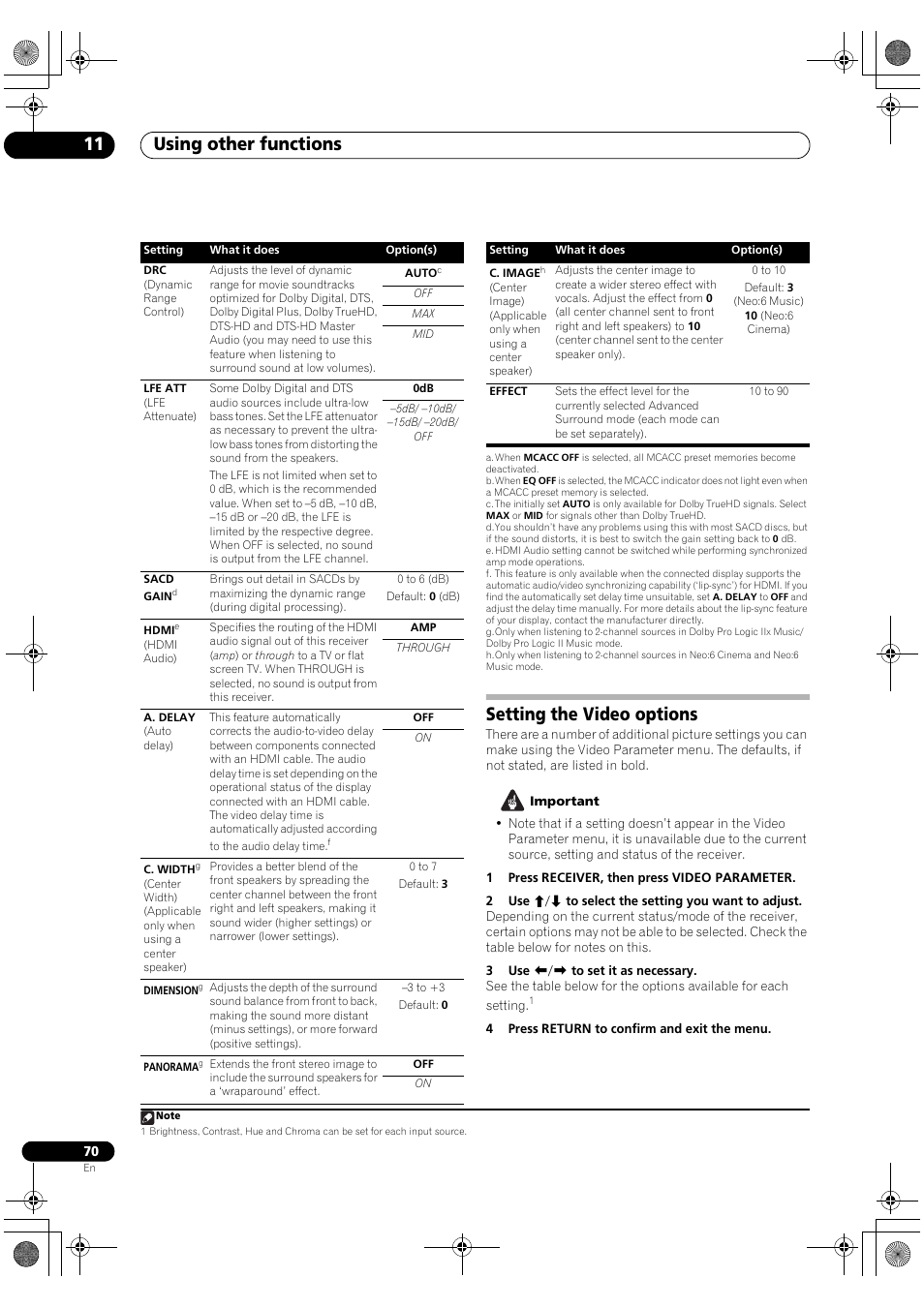 Setting the video options, Using other functions 11 | Pioneer VSX-1018AH-S User Manual | Page 70 / 96