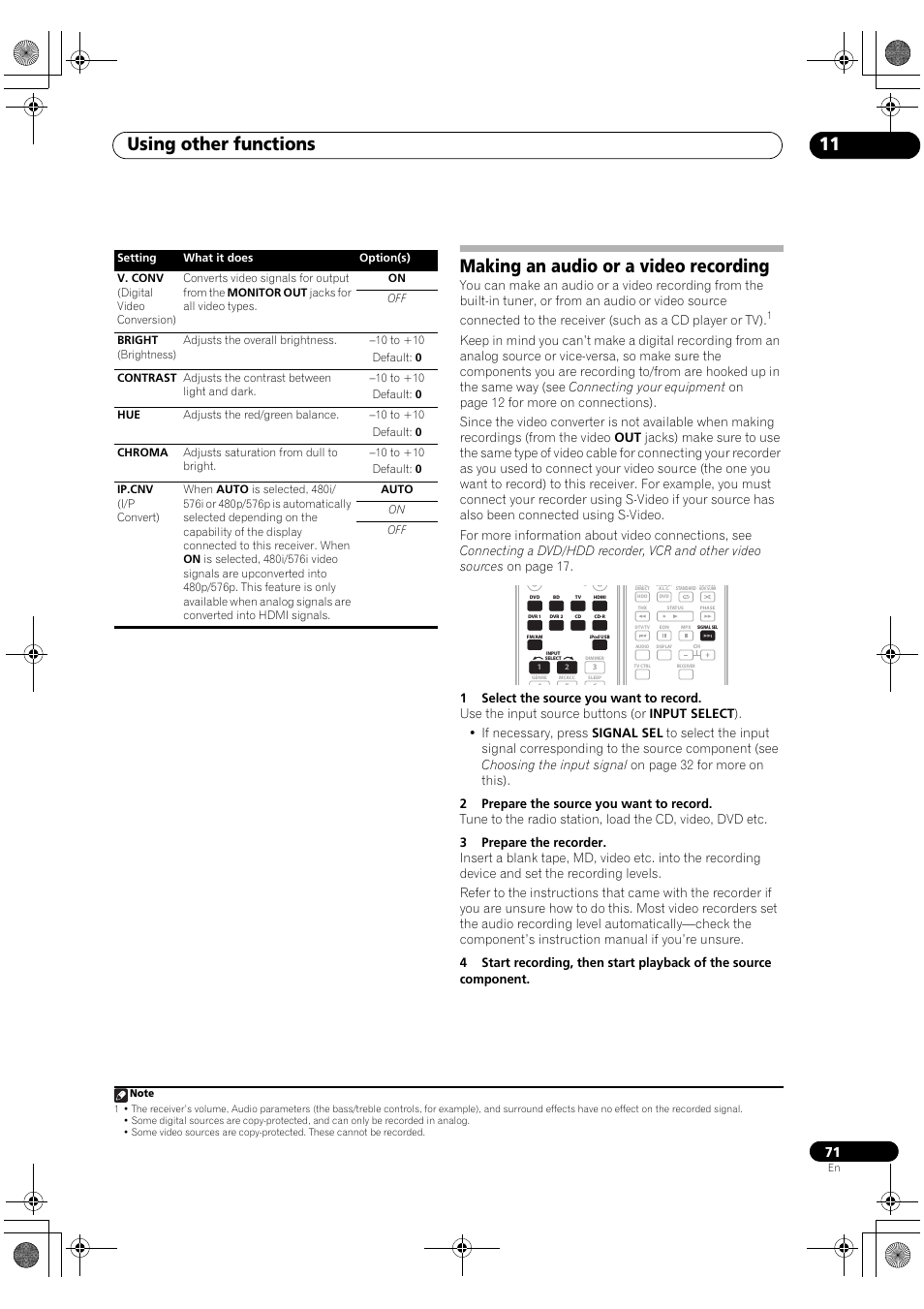 Making an audio or a video recording, Using other functions 11 | Pioneer VSX-1018AH-S User Manual | Page 71 / 96