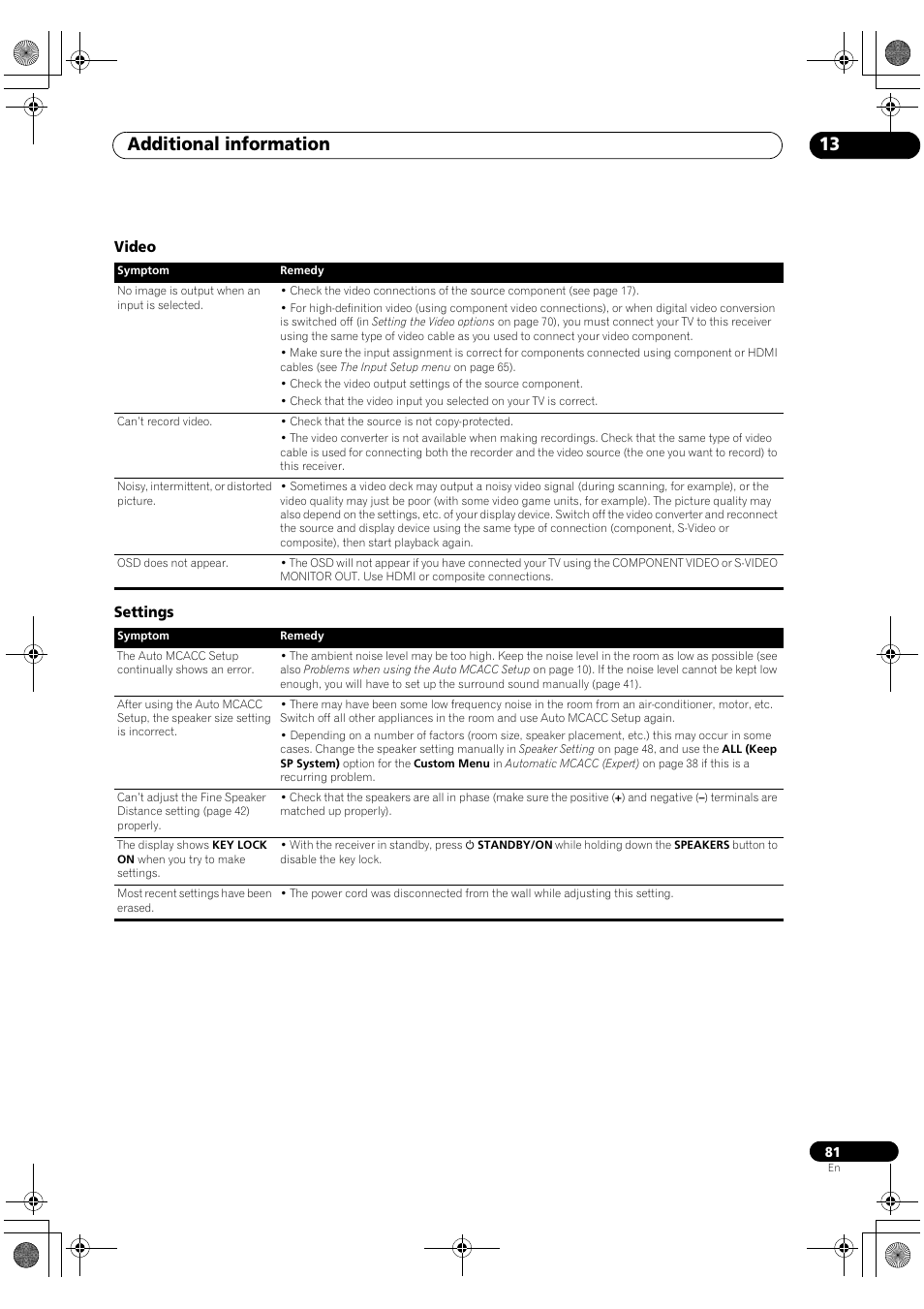 Video settings, Additional information 13 | Pioneer VSX-1018AH-S User Manual | Page 81 / 96