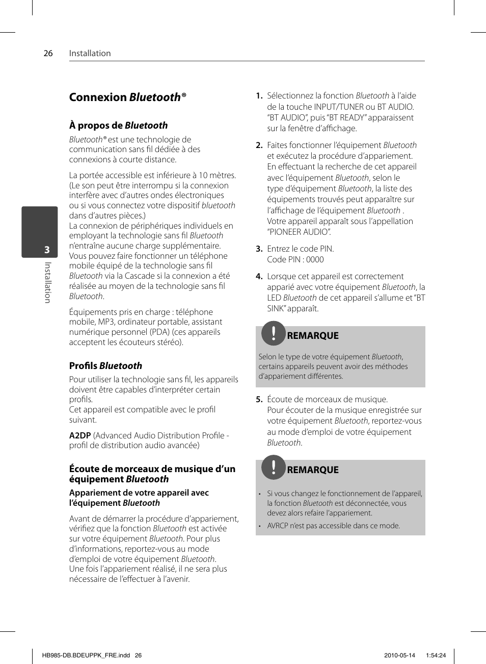Connexion bluetooth | Pioneer BCS-303 User Manual | Page 100 / 448