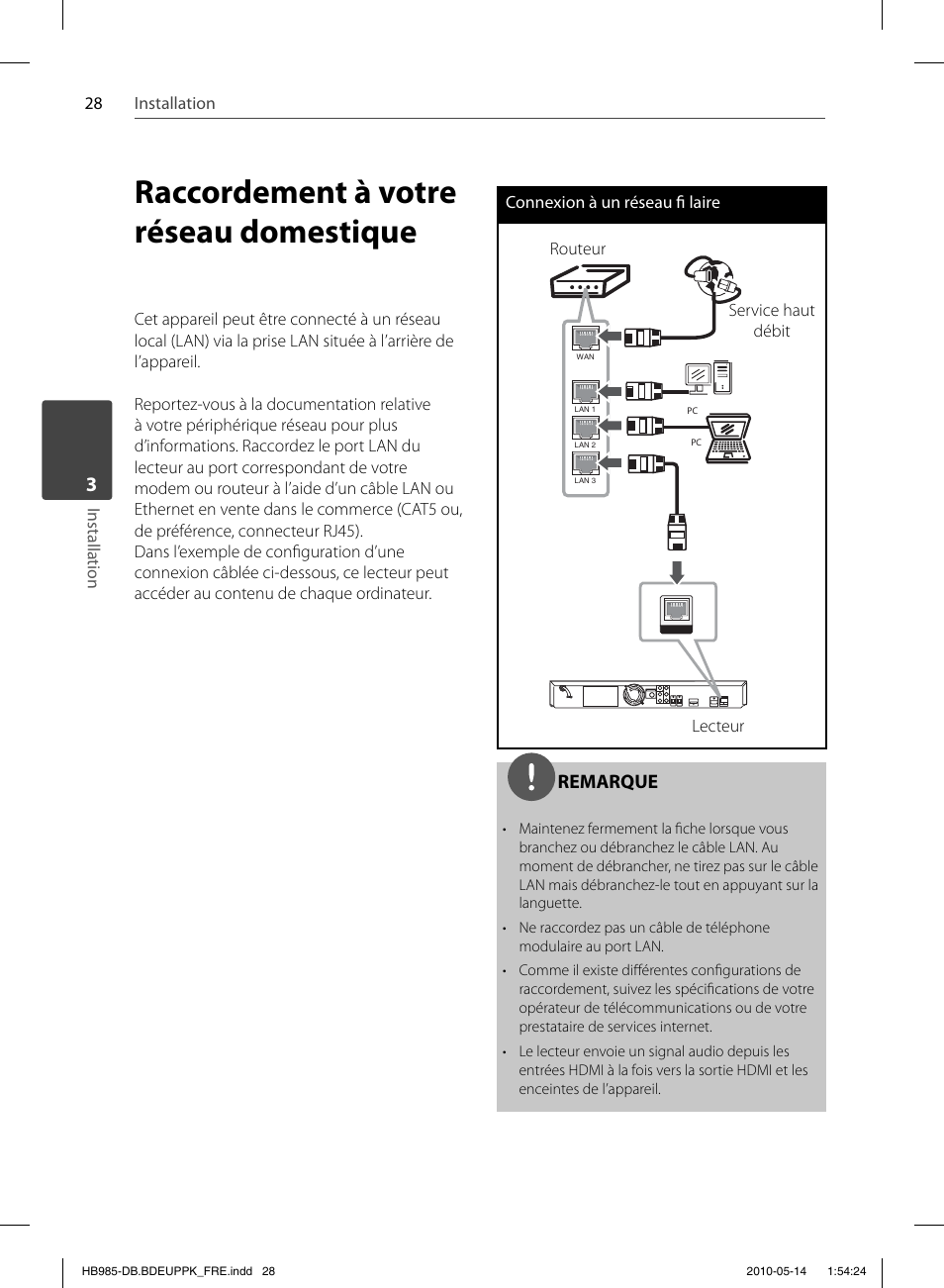 Raccordement à votre réseau domestique, Remarque | Pioneer BCS-303 User Manual | Page 102 / 448