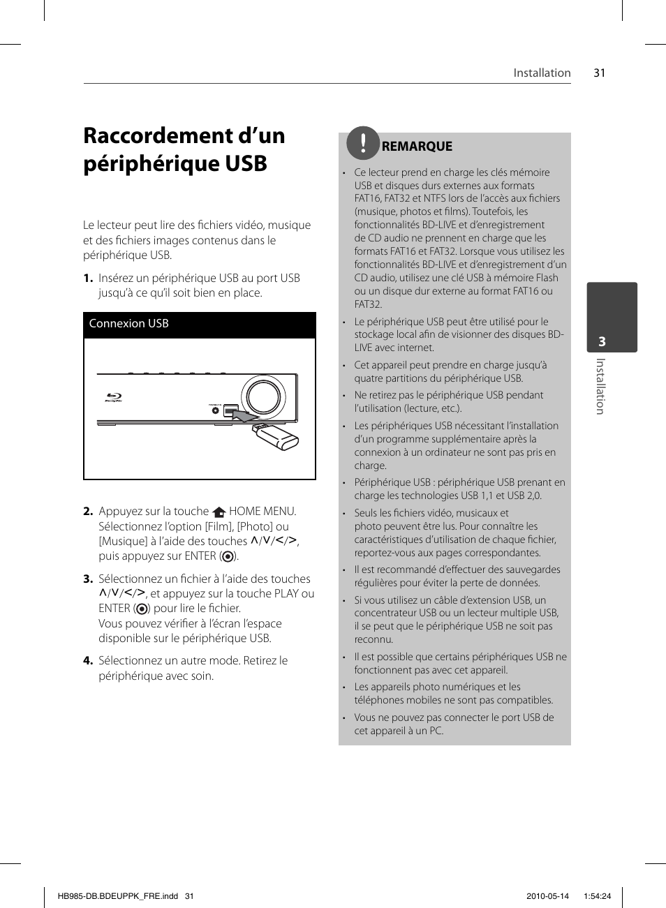 Raccordement d’un périphérique usb | Pioneer BCS-303 User Manual | Page 105 / 448
