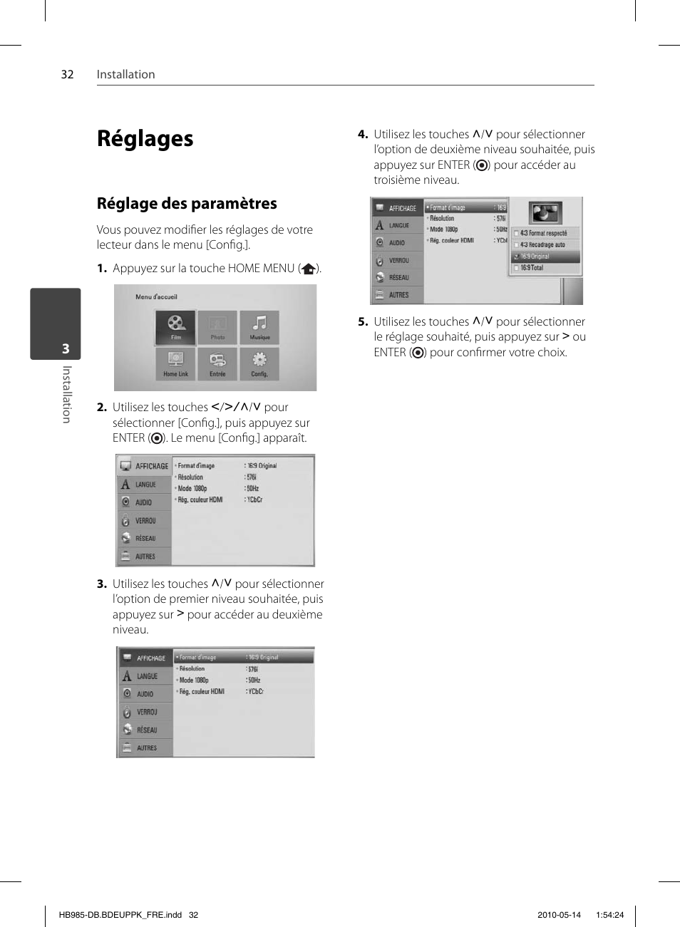 Réglages, Réglage des paramètres | Pioneer BCS-303 User Manual | Page 106 / 448