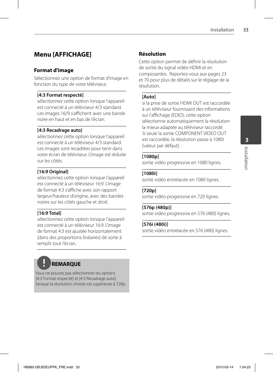 Menu [affichage | Pioneer BCS-303 User Manual | Page 107 / 448