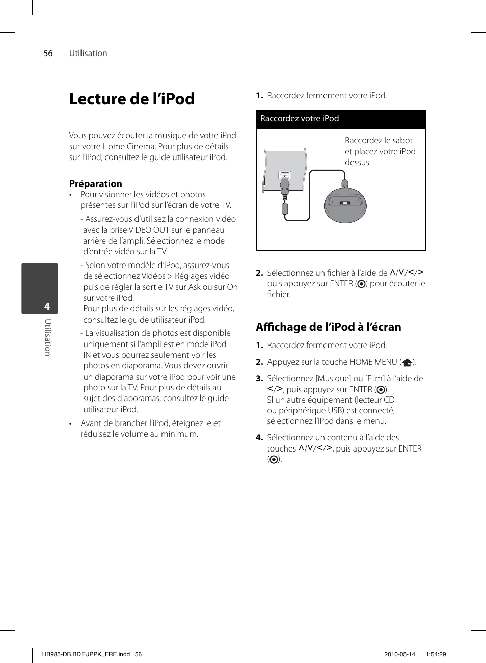 Lecture de l’ipod, Affi chage de l’ipod à l’écran | Pioneer BCS-303 User Manual | Page 130 / 448