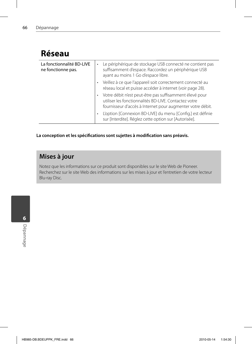Réseau, Mises à jour | Pioneer BCS-303 User Manual | Page 140 / 448