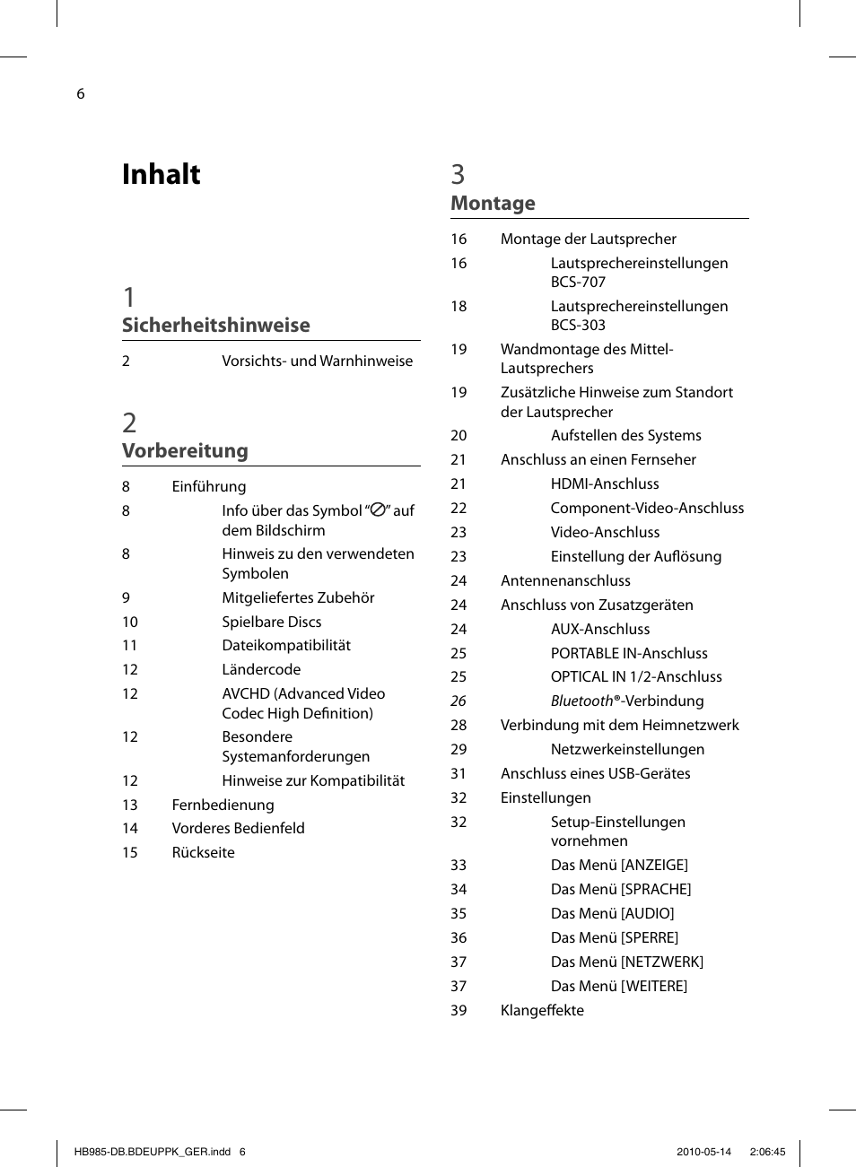 Inhalt 1, Sicherheitshinweise, Vorbereitung | Montage | Pioneer BCS-303 User Manual | Page 154 / 448