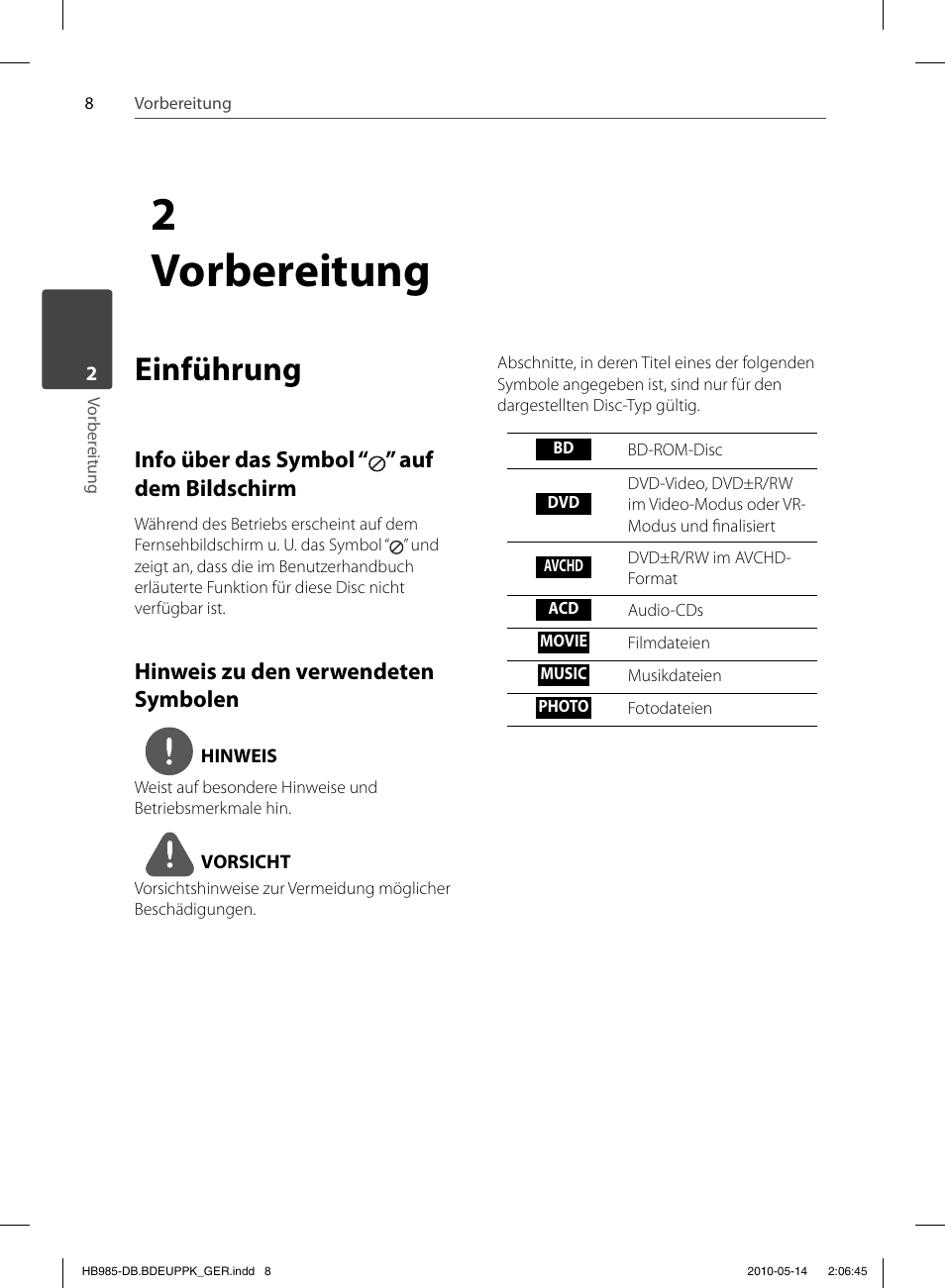 2 vorbereitung, Einführung, Info über das symbol “ ” auf dem bildschirm | Hinweis zu den verwendeten symbolen | Pioneer BCS-303 User Manual | Page 156 / 448