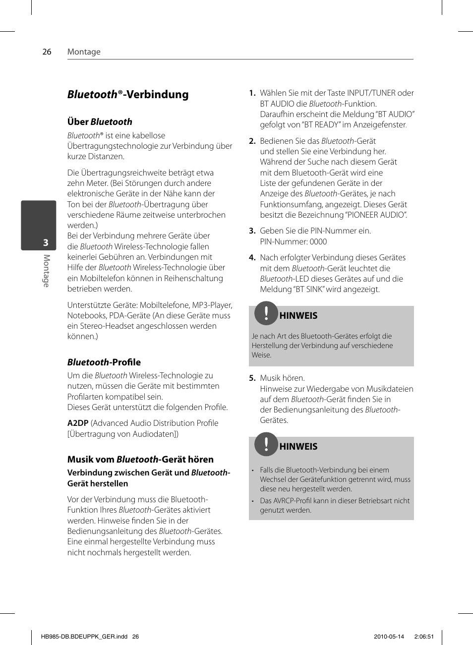 Bluetooth ®-verbindung | Pioneer BCS-303 User Manual | Page 174 / 448