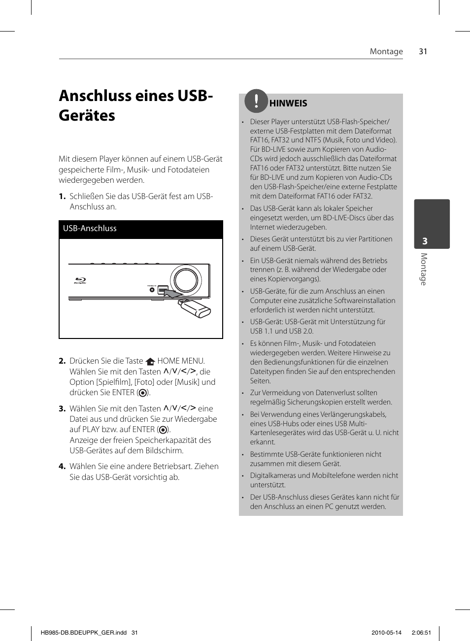 Anschluss eines usb- gerätes | Pioneer BCS-303 User Manual | Page 179 / 448