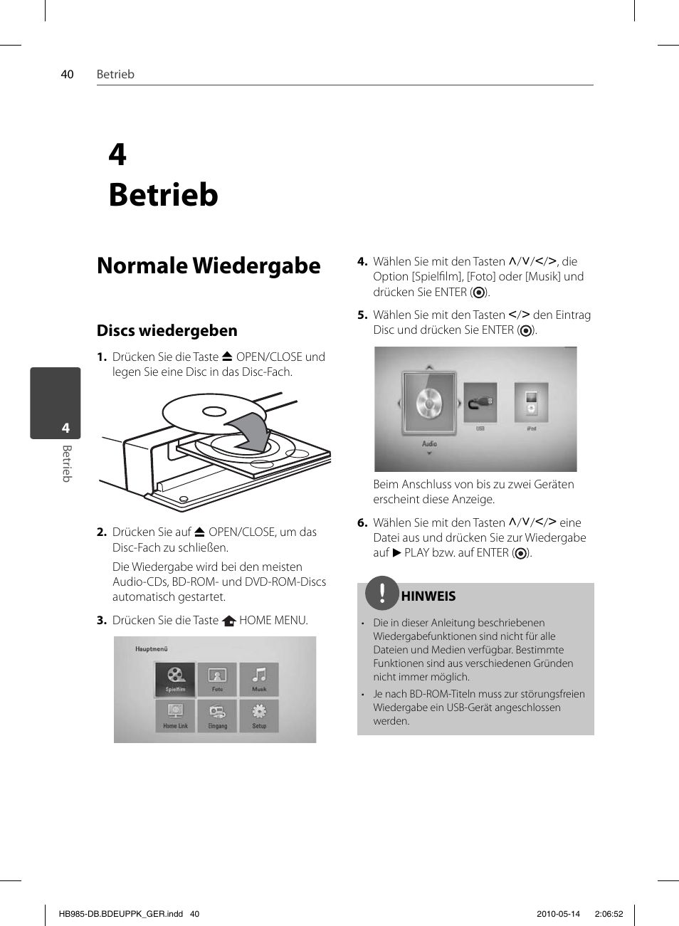 4 betrieb, Normale wiedergabe, Discs wiedergeben | Pioneer BCS-303 User Manual | Page 188 / 448