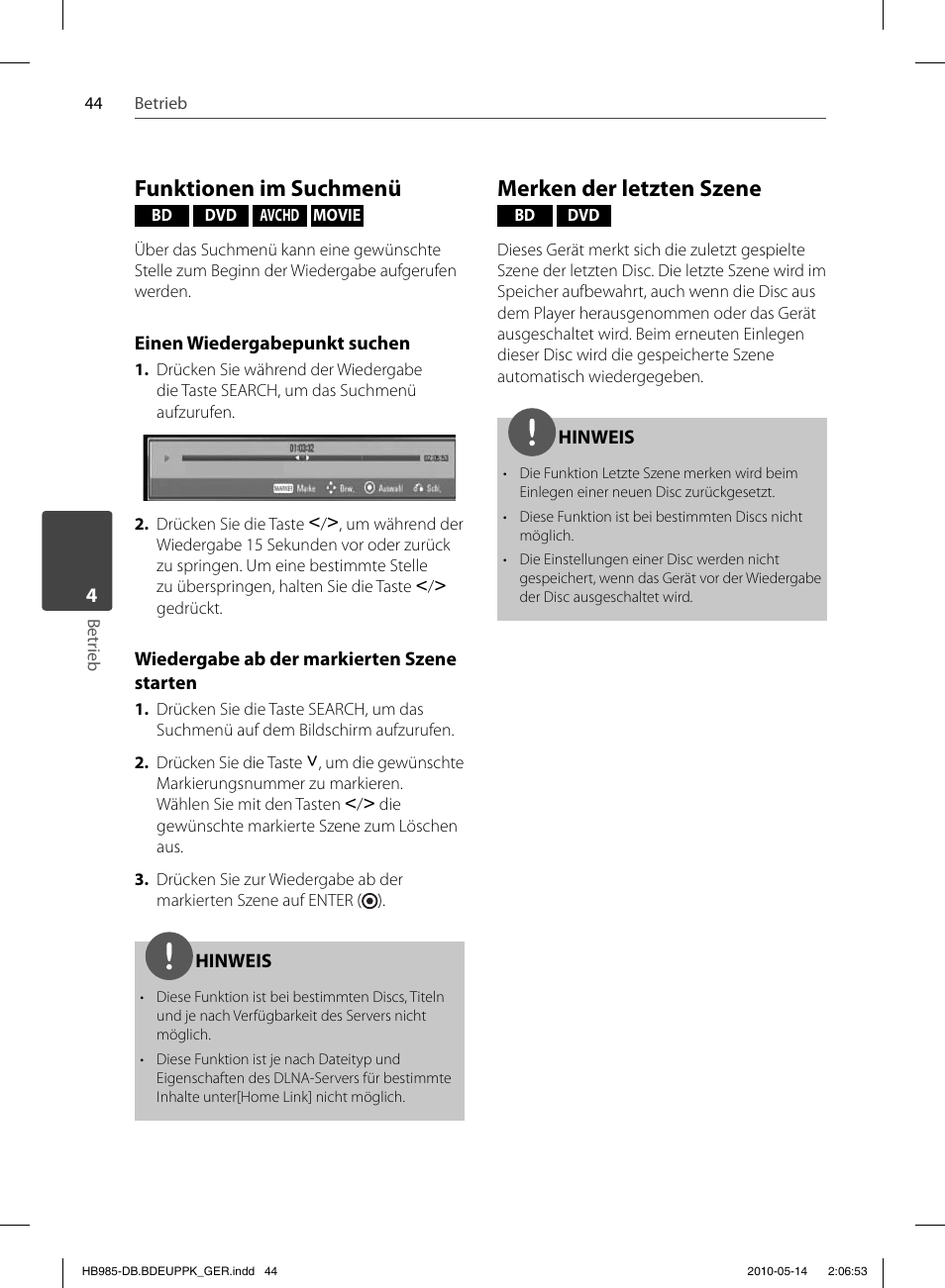 Funktionen im suchmenü, Merken der letzten szene | Pioneer BCS-303 User Manual | Page 192 / 448