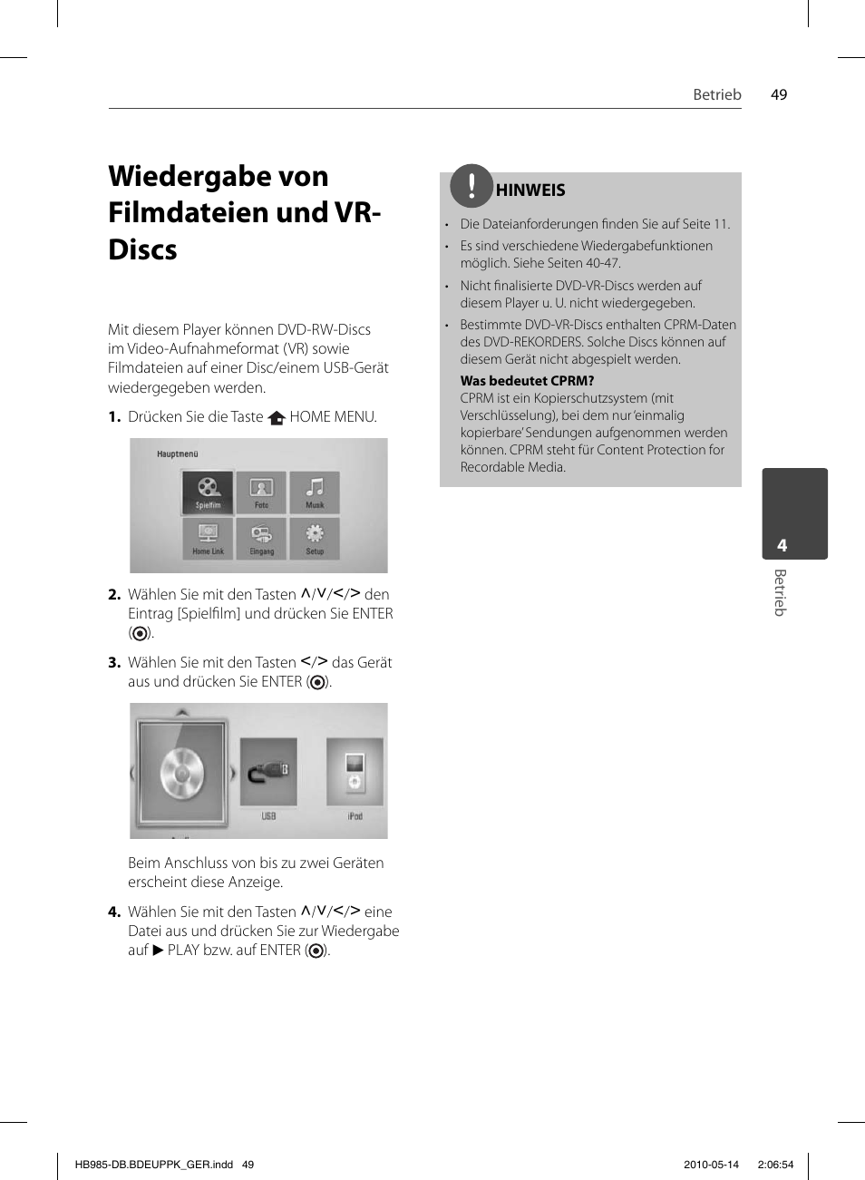 Wiedergabe von filmdateien und vr- discs | Pioneer BCS-303 User Manual | Page 197 / 448