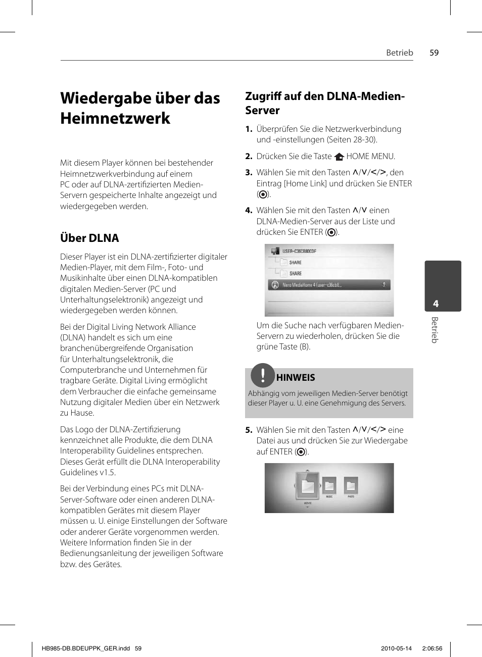 Wiedergabe über das heimnetzwerk, Über dlna, Zugriff auf den dlna-medien- server | Pioneer BCS-303 User Manual | Page 207 / 448