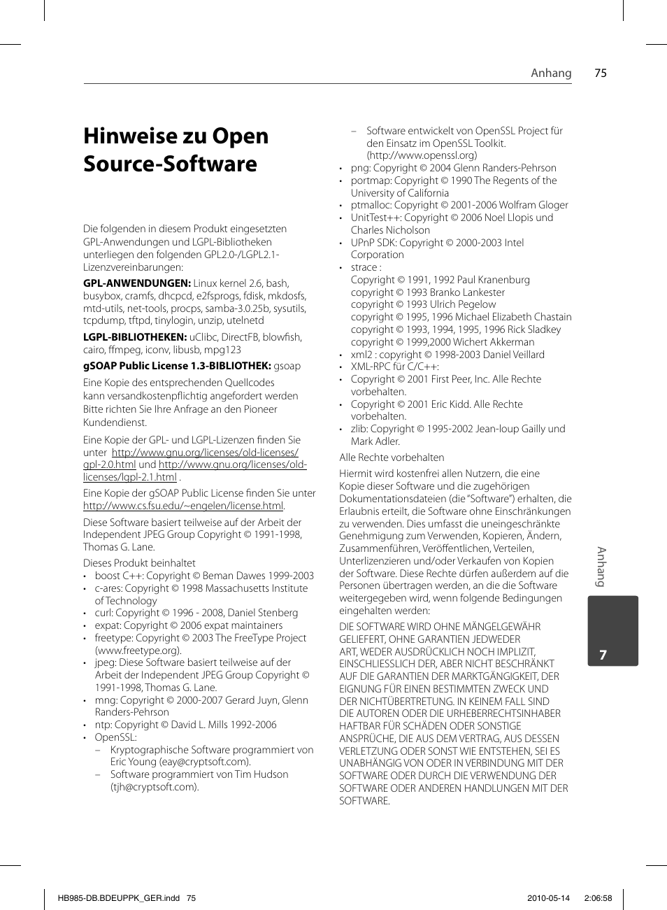 Hinweise zu open source-software | Pioneer BCS-303 User Manual | Page 223 / 448