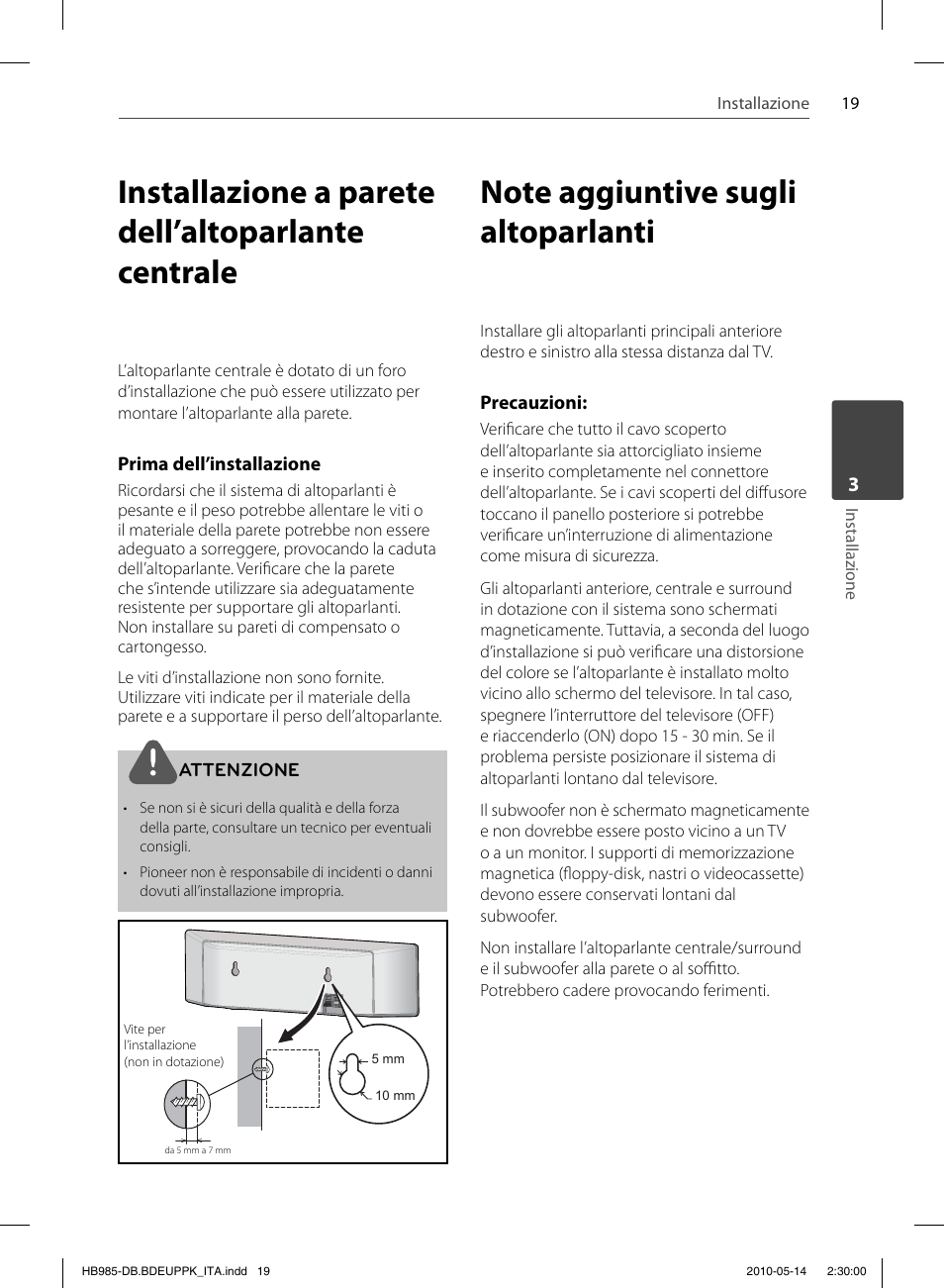 Installazione a parete dell’altoparlante centrale | Pioneer BCS-303 User Manual | Page 241 / 448