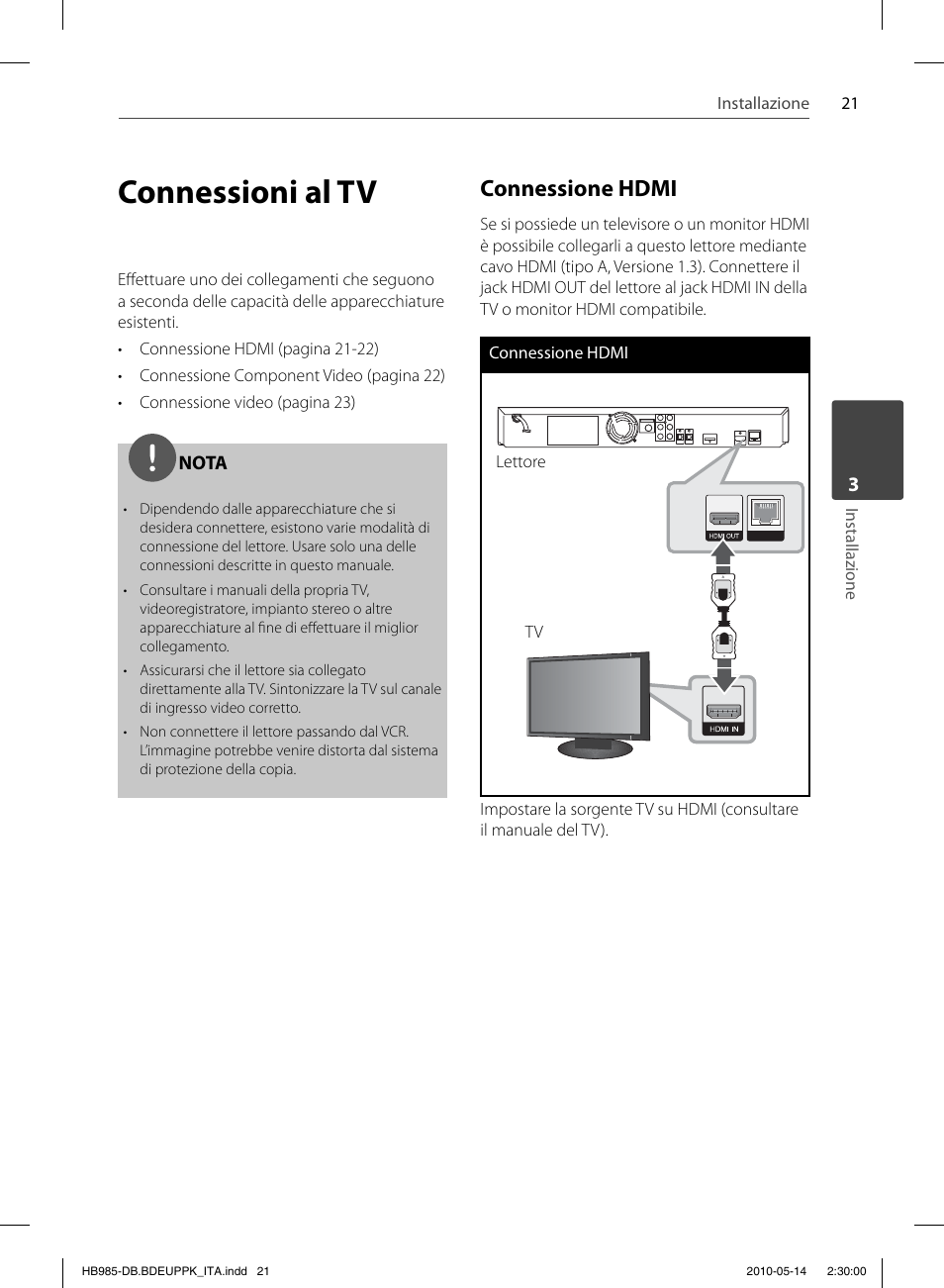 Connessioni al tv, Connessione hdmi | Pioneer BCS-303 User Manual | Page 243 / 448