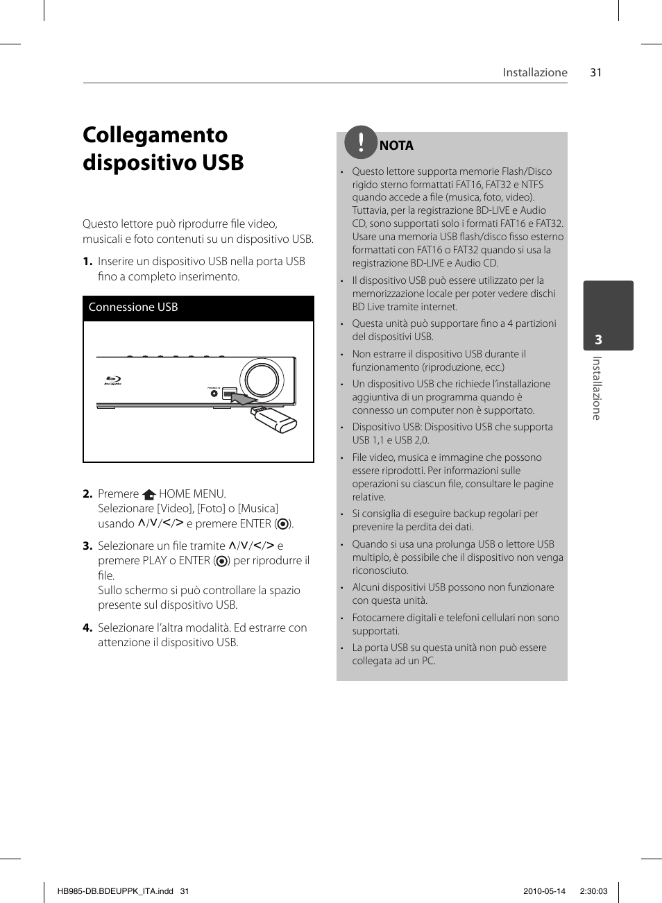 Collegamento dispositivo usb | Pioneer BCS-303 User Manual | Page 253 / 448