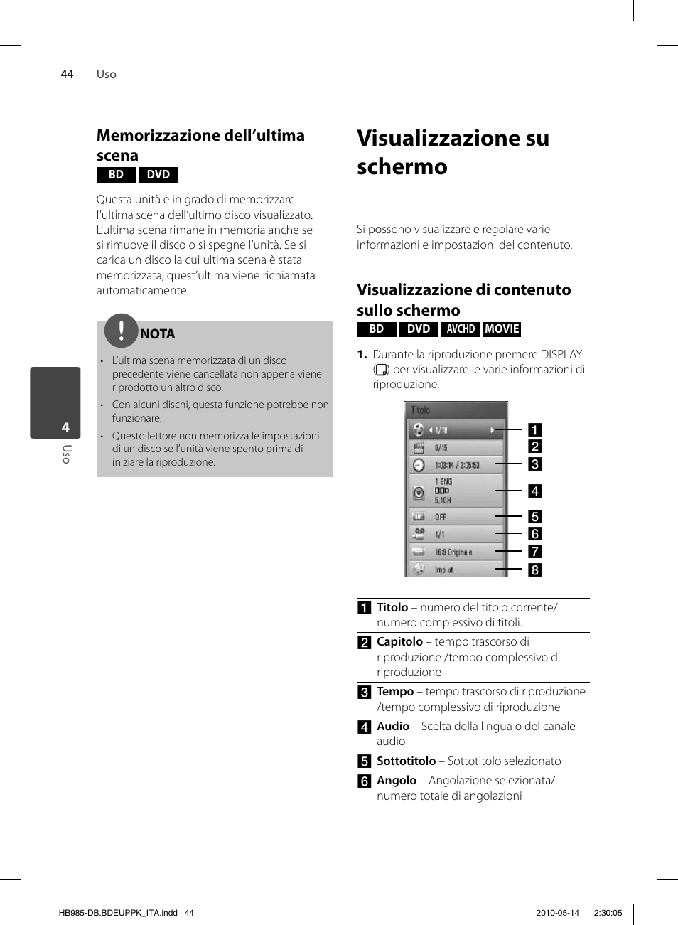 Visualizzazione su schermo, Visualizzazione di contenuto sullo schermo | Pioneer BCS-303 User Manual | Page 266 / 448