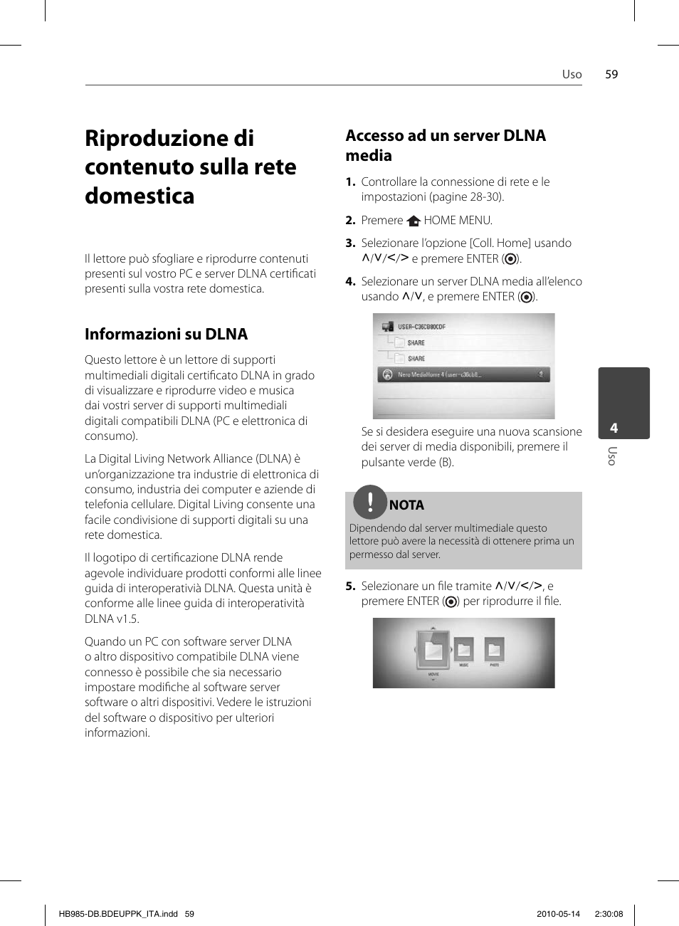 Riproduzione di contenuto sulla rete domestica, Informazioni su dlna, Accesso ad un server dlna media | Pioneer BCS-303 User Manual | Page 281 / 448