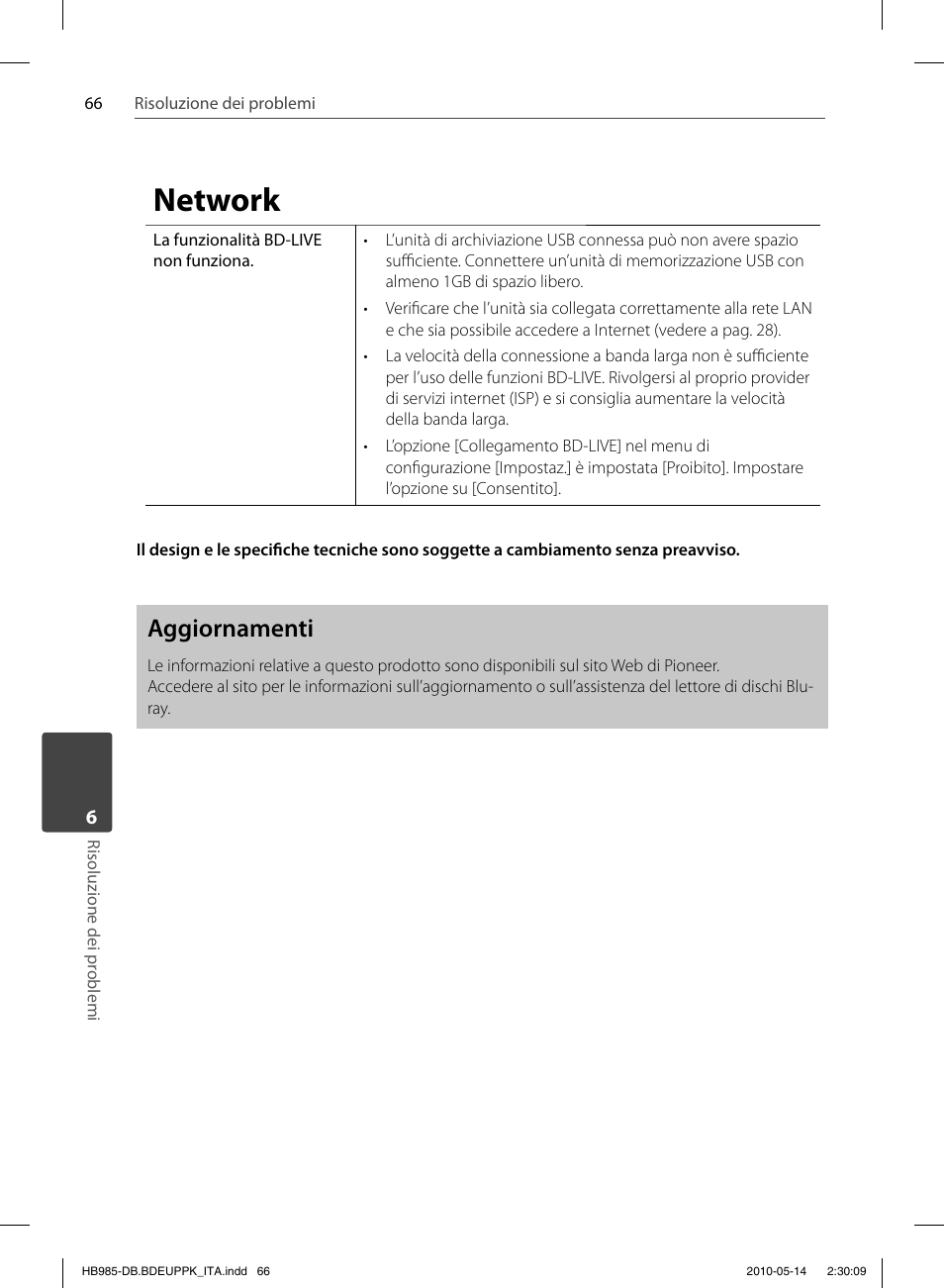 Network, Aggiornamenti | Pioneer BCS-303 User Manual | Page 288 / 448