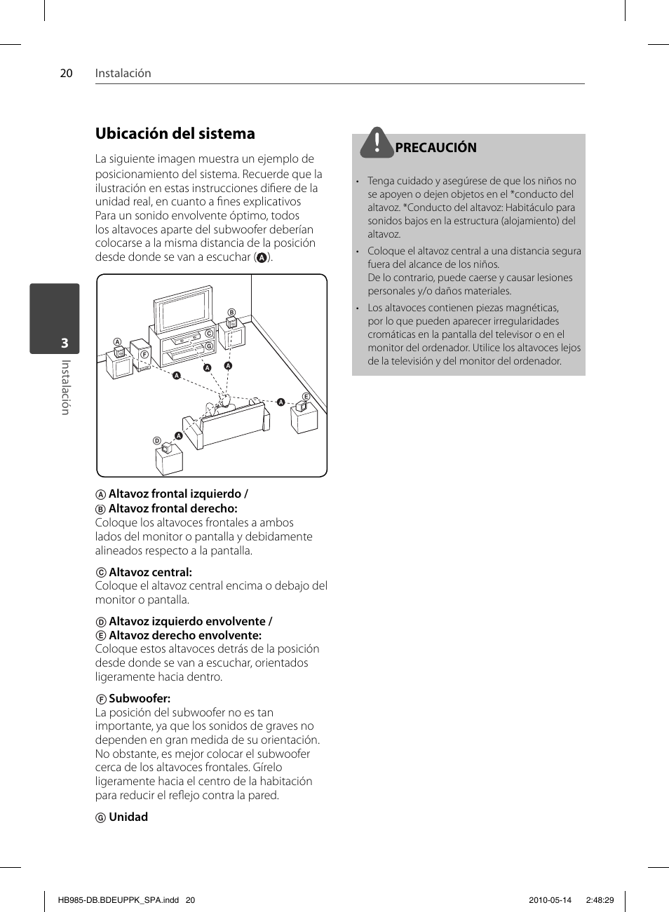Ubicación del sistema, Precaución | Pioneer BCS-303 User Manual | Page 316 / 448