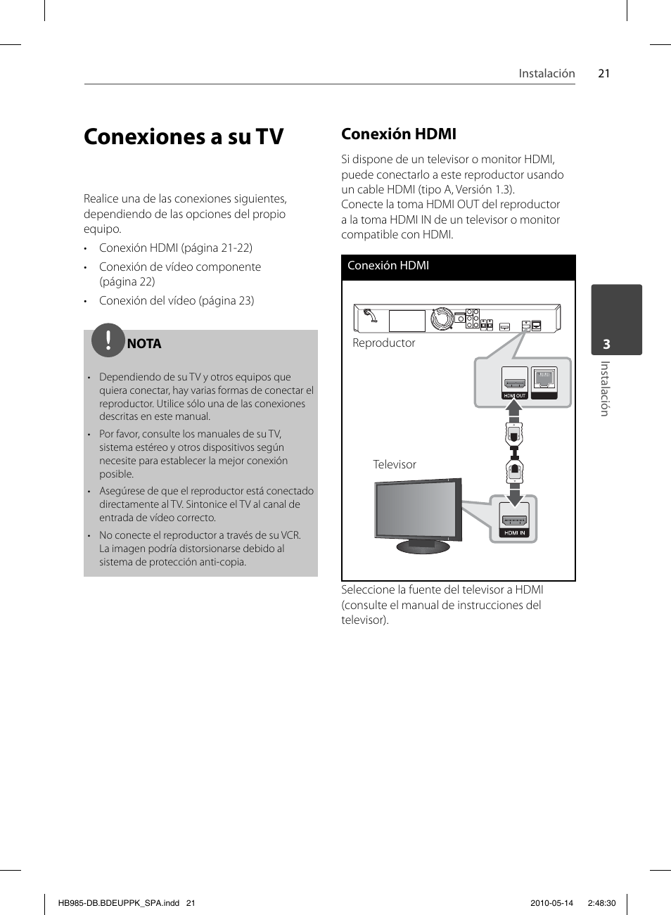 Conexiones a su tv, Conexión hdmi | Pioneer BCS-303 User Manual | Page 317 / 448