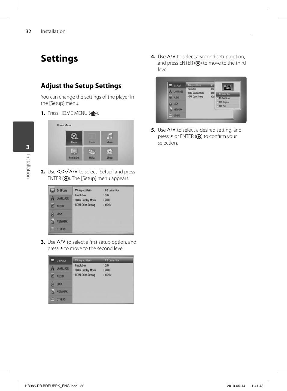 Settings, Adjust the setup settings | Pioneer BCS-303 User Manual | Page 32 / 448