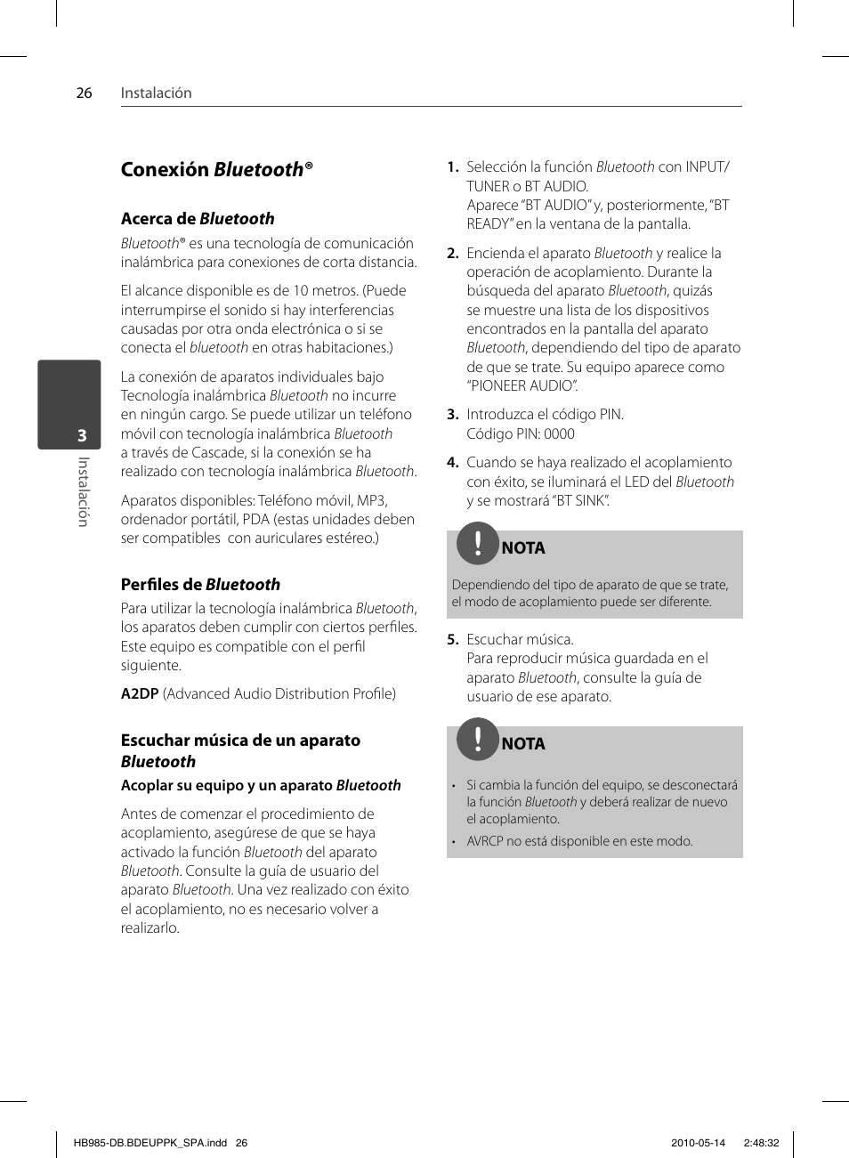 Conexión bluetooth | Pioneer BCS-303 User Manual | Page 322 / 448